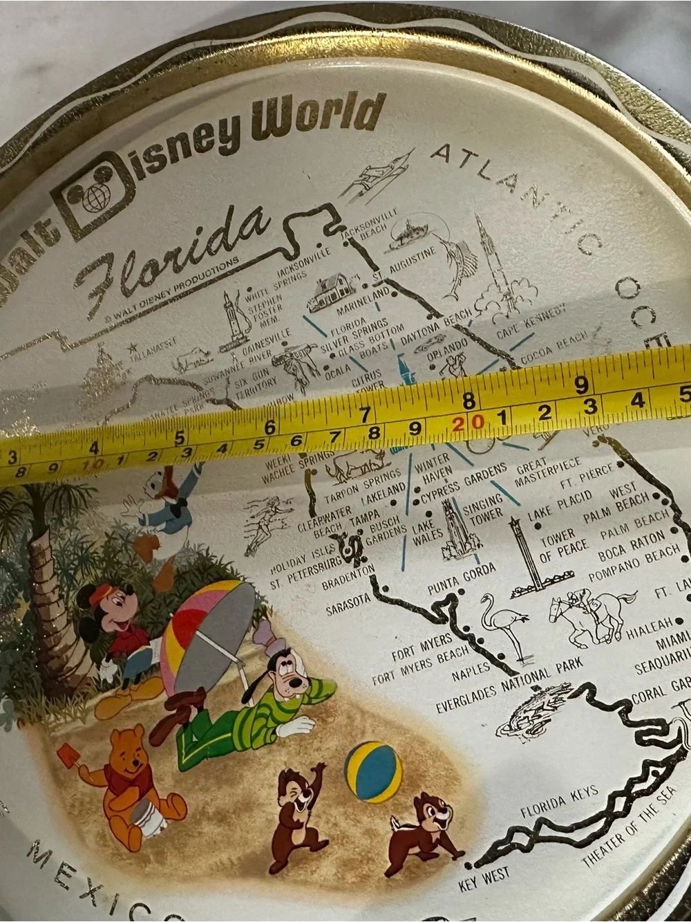 Disney Walt Disney World Florida Decorative Map Tin - Gold, White, Multi